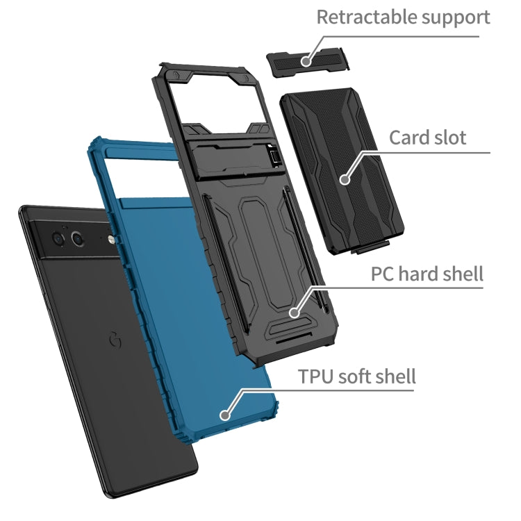 For Google Pixel 6 Armor Card PC + TPU Shockproof Phone Case with Card Slot & Invisible Holder