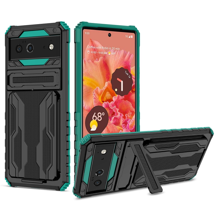 For Google Pixel 6 Armor Card PC + TPU Shockproof Phone Case with Card Slot & Invisible Holder