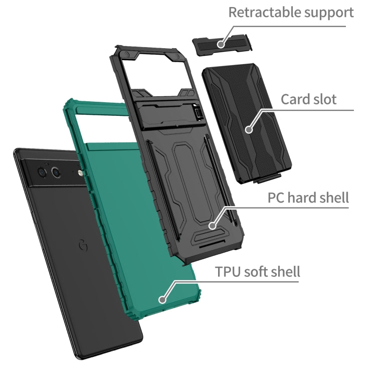 For Google Pixel 6 Armor Card PC + TPU Shockproof Phone Case with Card Slot & Invisible Holder