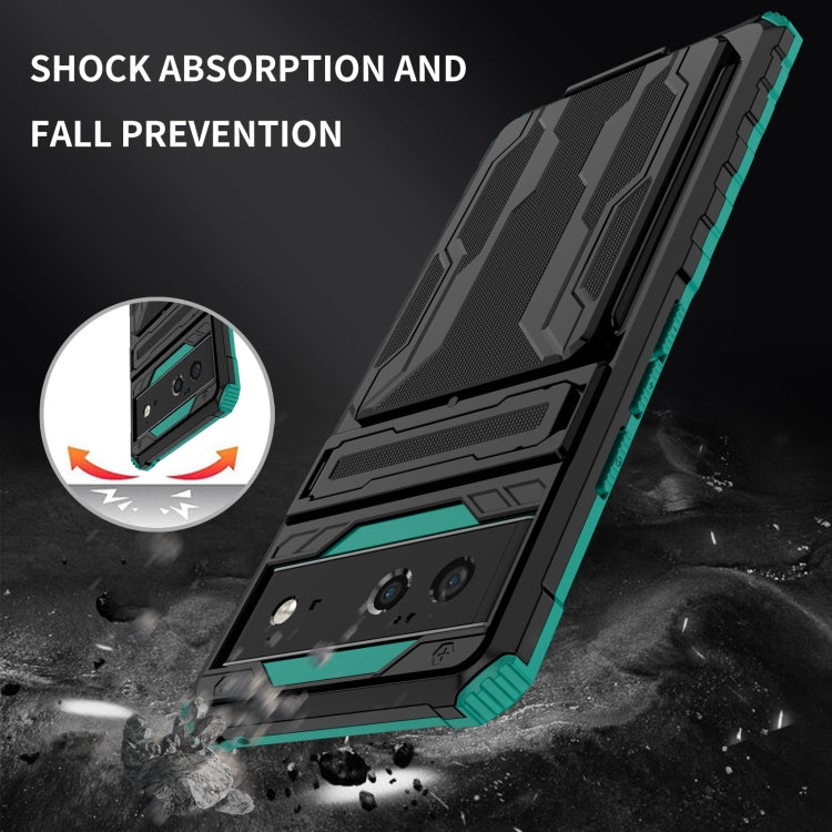 For Google Pixel 6 Armor Card PC + TPU Shockproof Phone Case with Card Slot & Invisible Holder