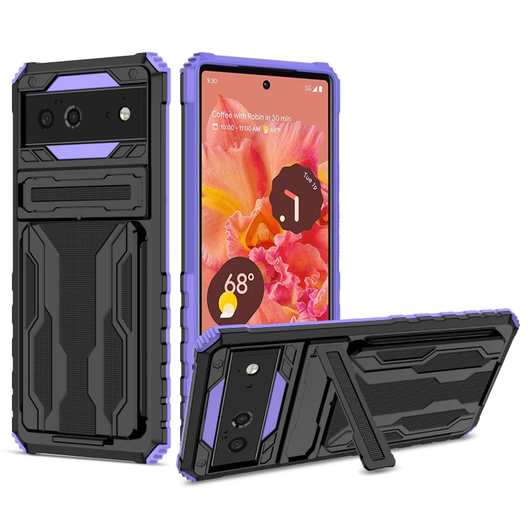 For Google Pixel 6 Armor Card PC + TPU Shockproof Phone Case with Card Slot & Invisible Holder