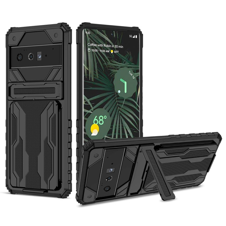 For Google Pixel 6 Pro Armor Card PC + TPU Shockproof Phone Case with Card Slot & Invisible Holder