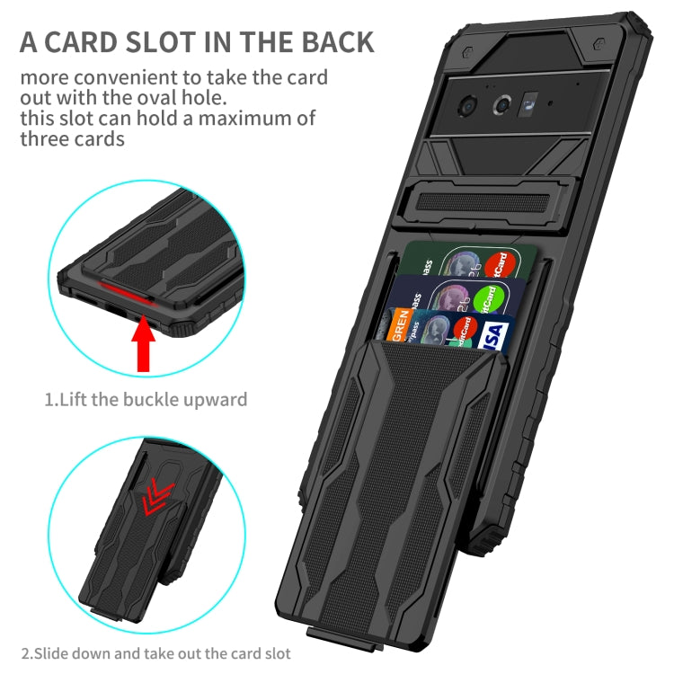 For Google Pixel 6 Pro Armor Card PC + TPU Shockproof Phone Case with Card Slot & Invisible Holder