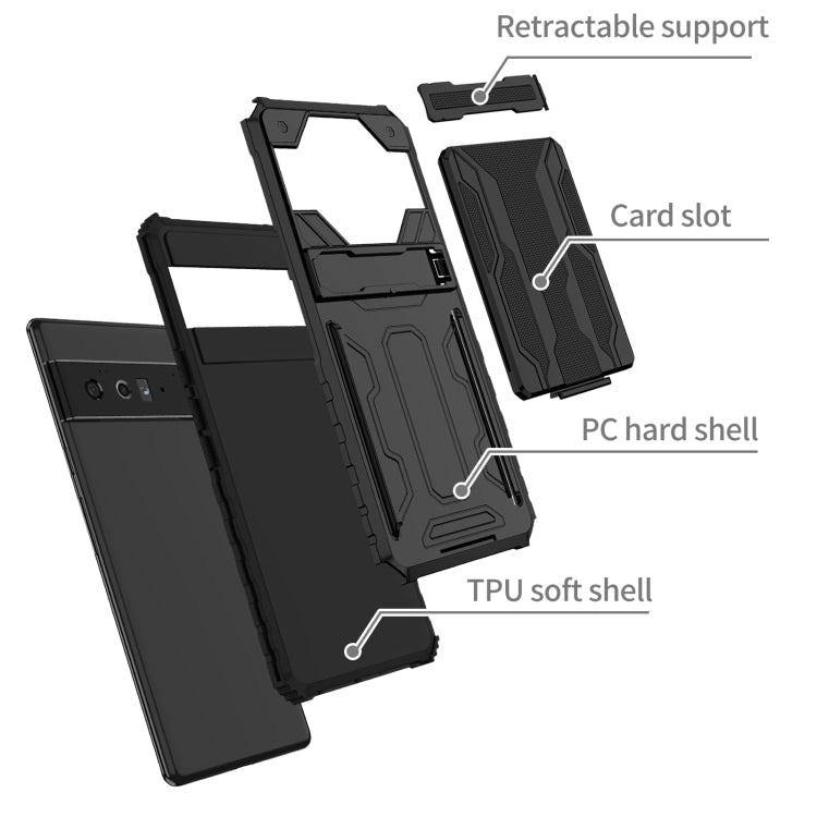 For Google Pixel 6 Pro Armor Card PC + TPU Shockproof Phone Case with Card Slot & Invisible Holder