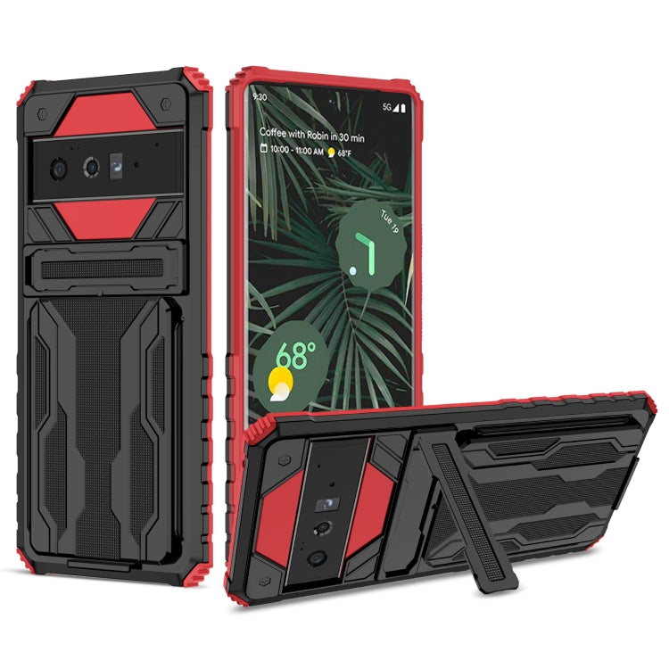 For Google Pixel 6 Pro Armor Card PC + TPU Shockproof Phone Case with Card Slot & Invisible Holder