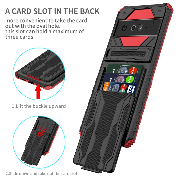 For Google Pixel 6 Pro Armor Card PC + TPU Shockproof Phone Case with Card Slot & Invisible Holder