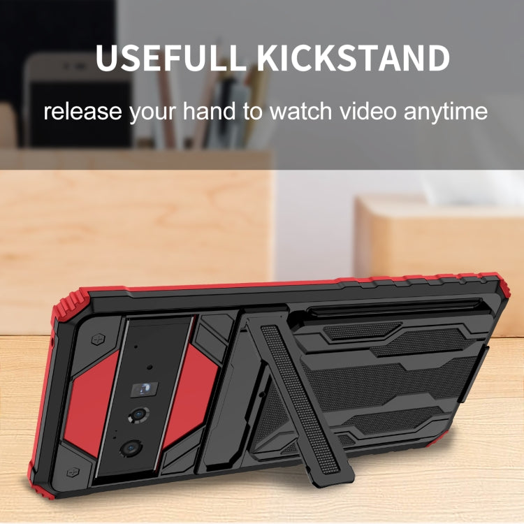 For Google Pixel 6 Pro Armor Card PC + TPU Shockproof Phone Case with Card Slot & Invisible Holder