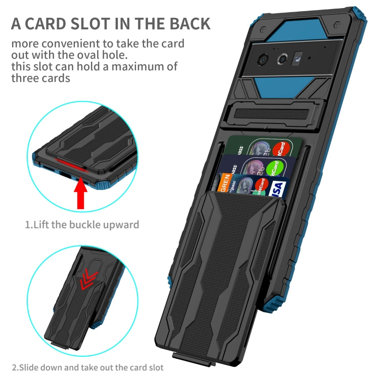 For Google Pixel 6 Pro Armor Card PC + TPU Shockproof Phone Case with Card Slot & Invisible Holder