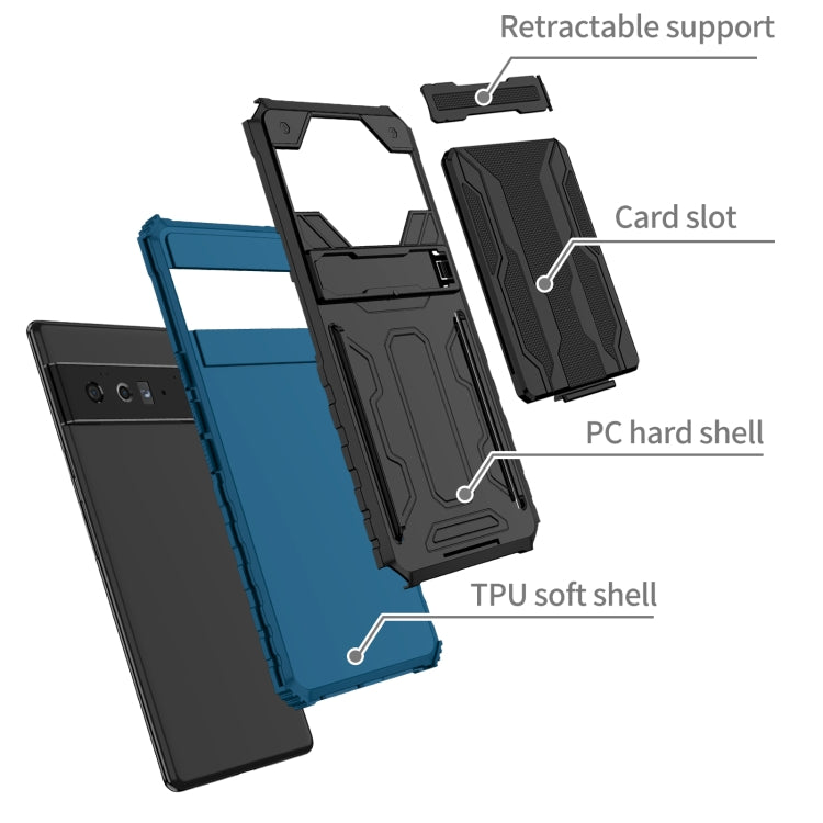 For Google Pixel 6 Pro Armor Card PC + TPU Shockproof Phone Case with Card Slot & Invisible Holder