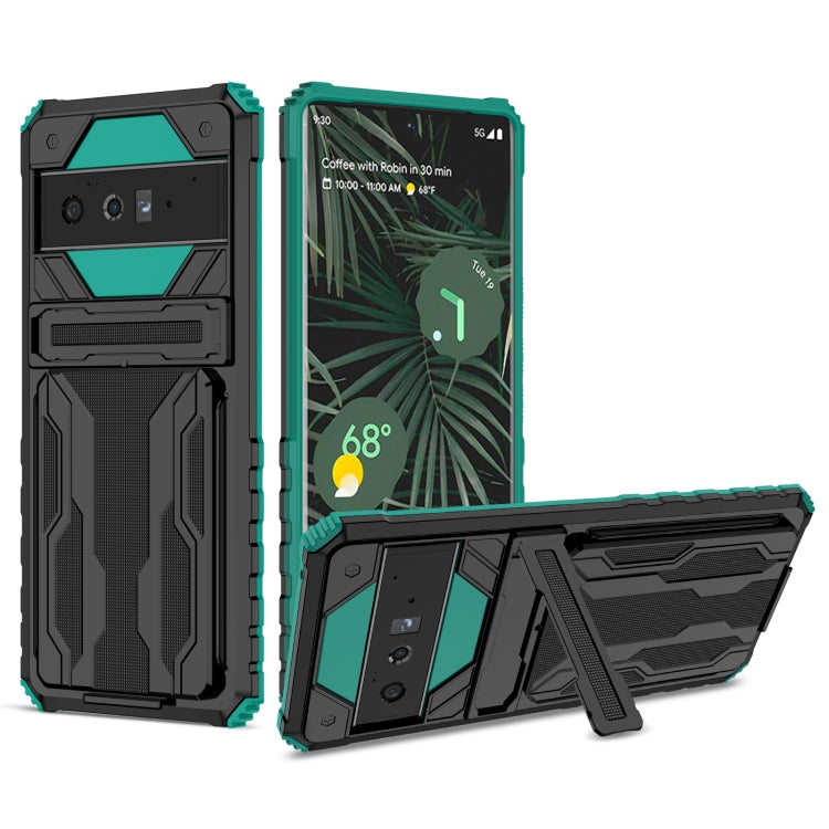 For Google Pixel 6 Pro Armor Card PC + TPU Shockproof Phone Case with Card Slot & Invisible Holder