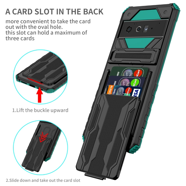 For Google Pixel 6 Pro Armor Card PC + TPU Shockproof Phone Case with Card Slot & Invisible Holder