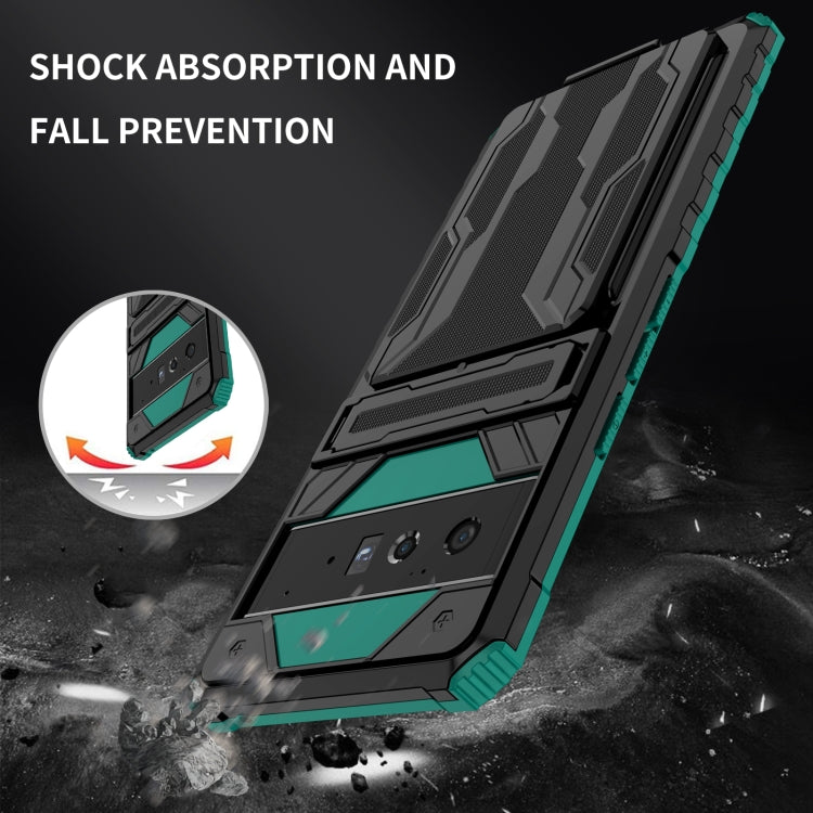 For Google Pixel 6 Pro Armor Card PC + TPU Shockproof Phone Case with Card Slot & Invisible Holder