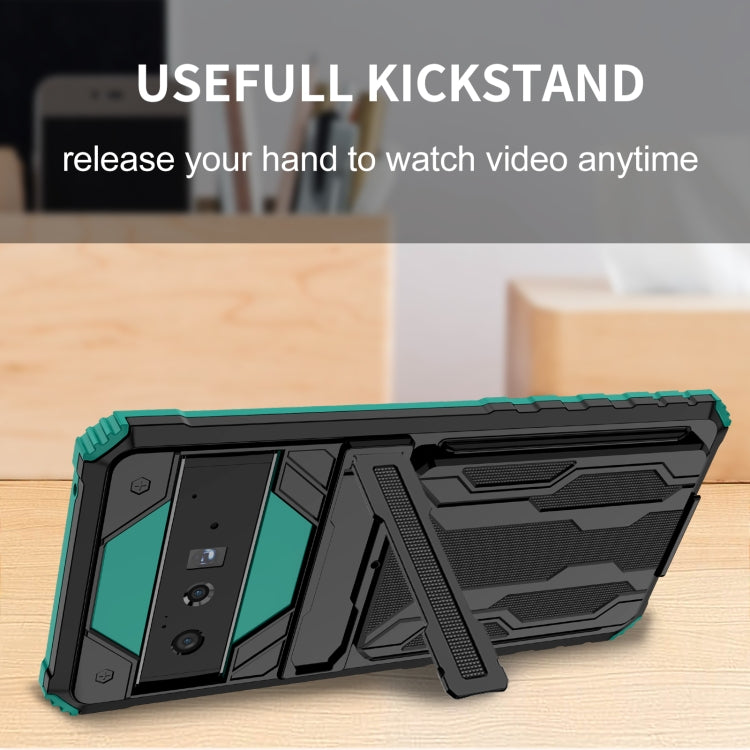 For Google Pixel 6 Pro Armor Card PC + TPU Shockproof Phone Case with Card Slot & Invisible Holder