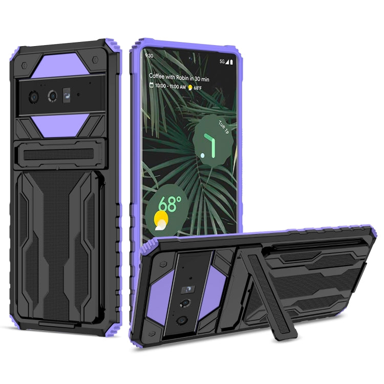 For Google Pixel 6 Pro Armor Card PC + TPU Shockproof Phone Case with Card Slot & Invisible Holder