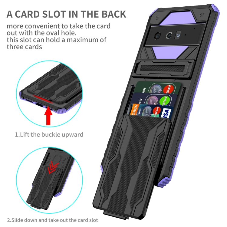 For Google Pixel 6 Pro Armor Card PC + TPU Shockproof Phone Case with Card Slot & Invisible Holder