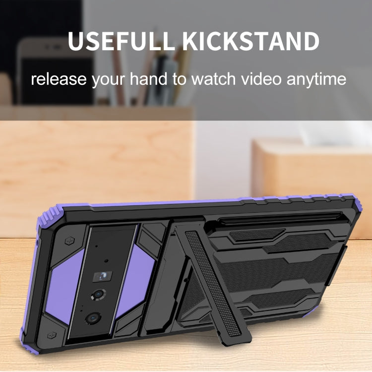 For Google Pixel 6 Pro Armor Card PC + TPU Shockproof Phone Case with Card Slot & Invisible Holder