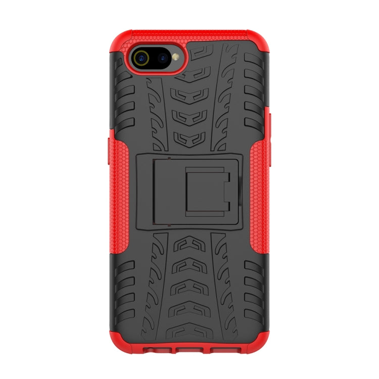 For OPPO Realme C2 Tire Texture Shockproof TPU+PC Protective Case with Holder