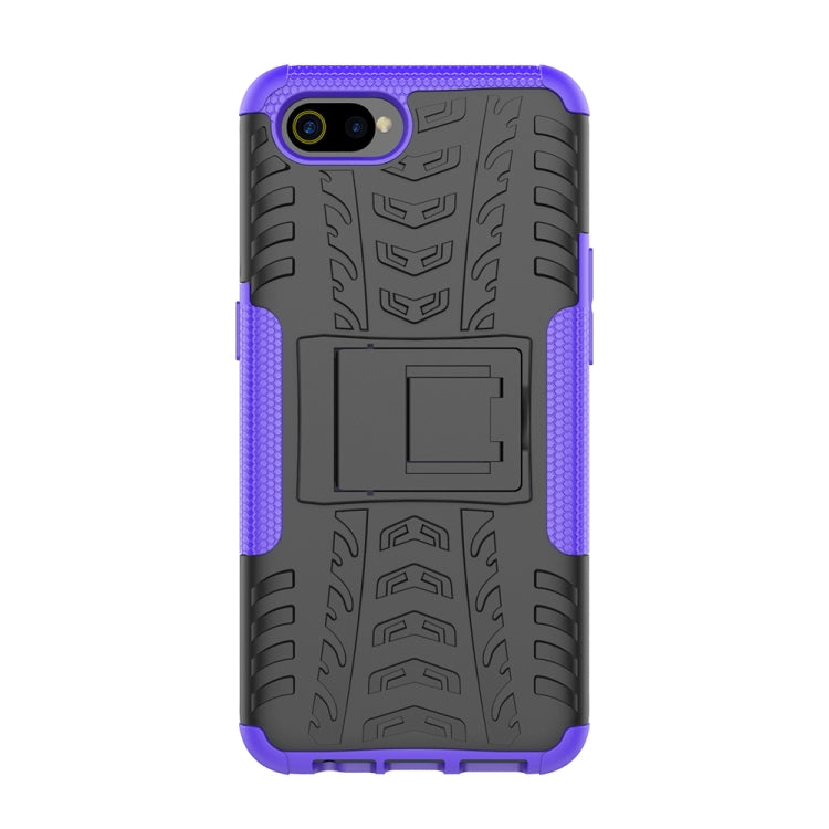 For OPPO Realme C2 Tire Texture Shockproof TPU+PC Protective Case with Holder
