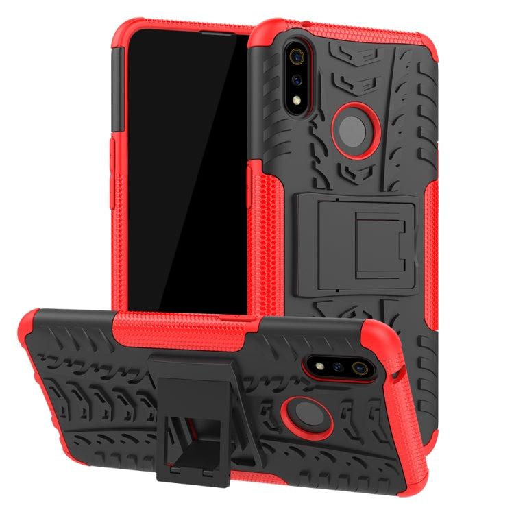 For OPPO Realme 3 Pro Tire Texture Shockproof TPU+PC Protective Case with Holder