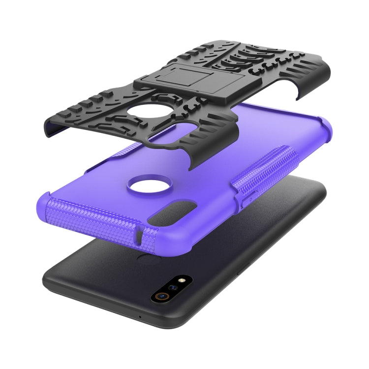 For OPPO Realme 3 Pro Tire Texture Shockproof TPU+PC Protective Case with Holder