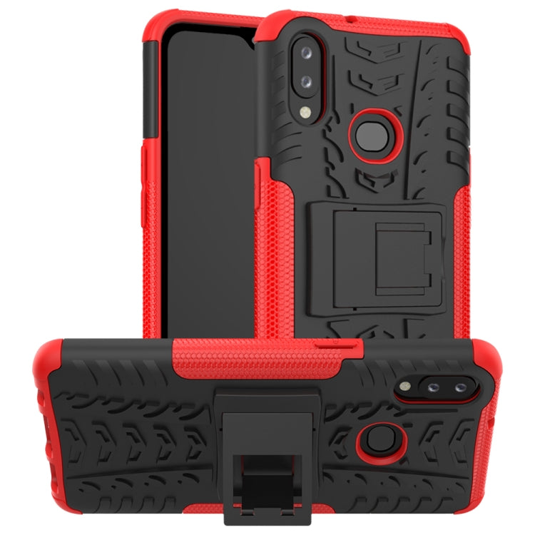 For Galaxy A10s Tire Texture Shockproof TPU+PC Protective Case with Holder