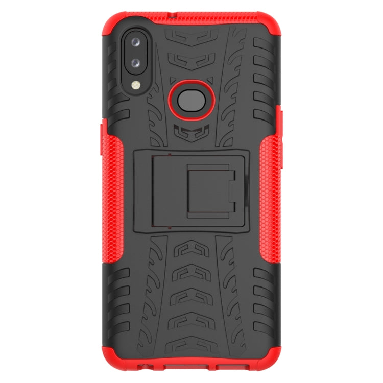 For Galaxy A10s Tire Texture Shockproof TPU+PC Protective Case with Holder