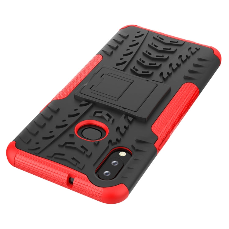 For Galaxy A10s Tire Texture Shockproof TPU+PC Protective Case with Holder