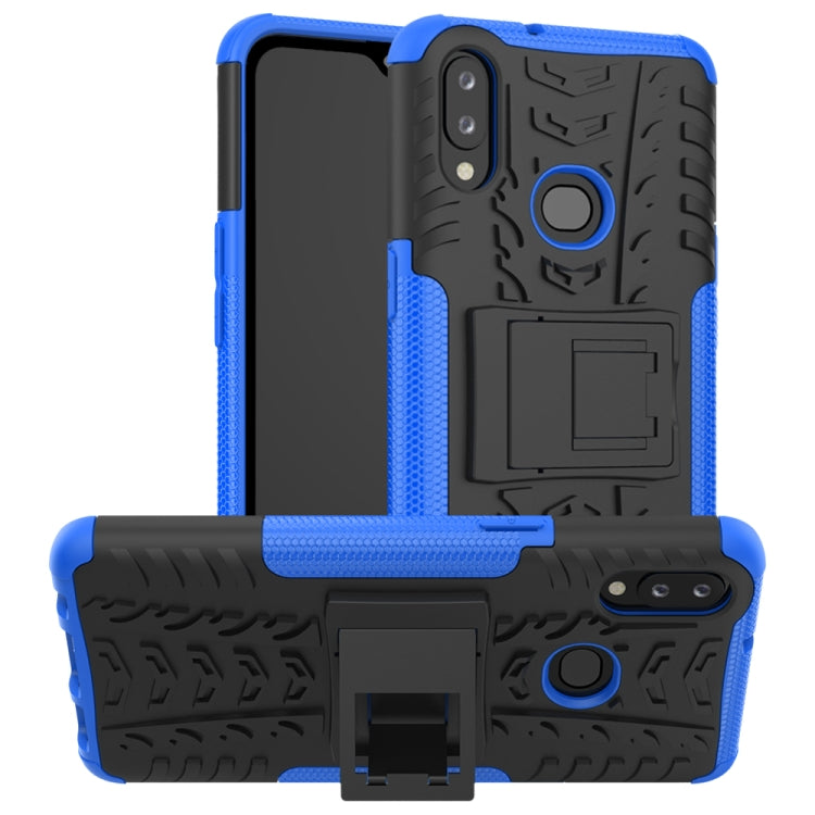 For Galaxy A10s Tire Texture Shockproof TPU+PC Protective Case with Holder