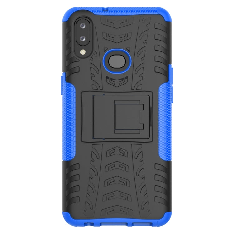 For Galaxy A10s Tire Texture Shockproof TPU+PC Protective Case with Holder