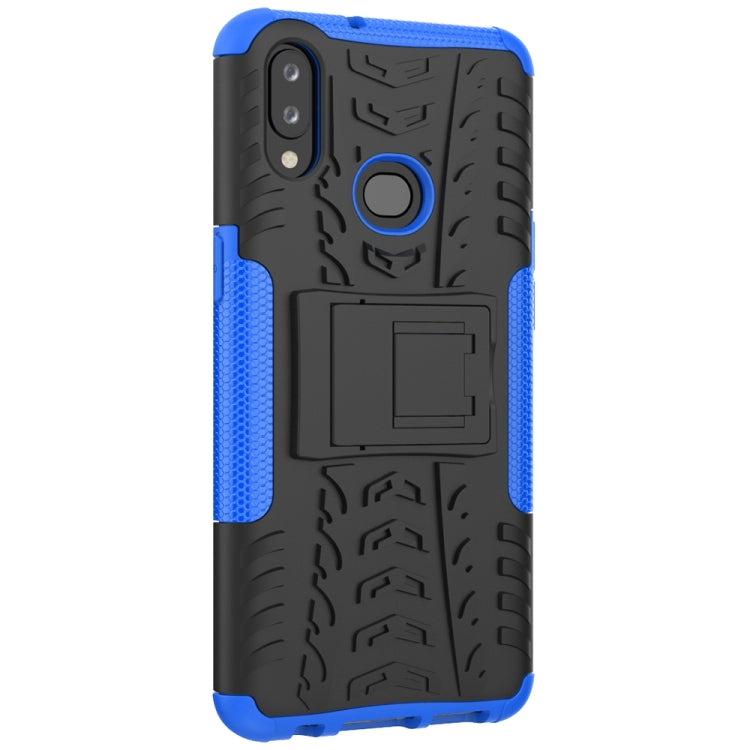 For Galaxy A10s Tire Texture Shockproof TPU+PC Protective Case with Holder