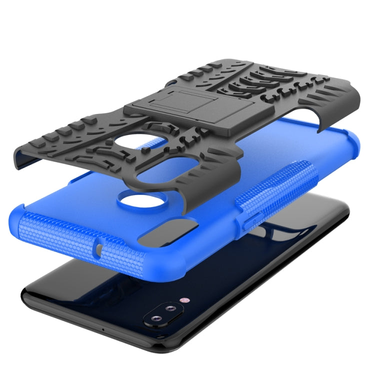 For Galaxy A10s Tire Texture Shockproof TPU+PC Protective Case with Holder