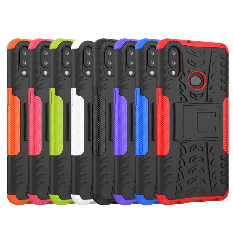 For Galaxy A10s Tire Texture Shockproof TPU+PC Protective Case with Holder