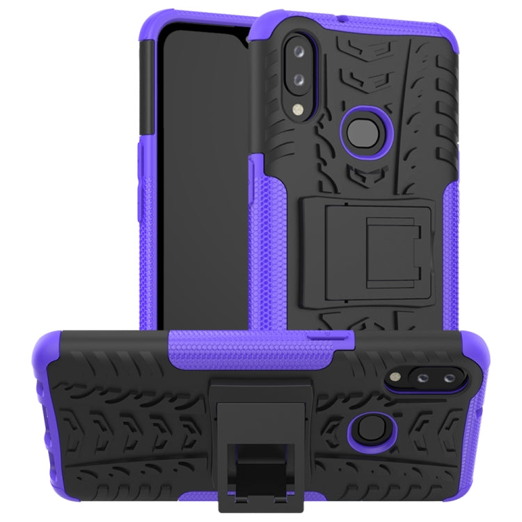 For Galaxy A10s Tire Texture Shockproof TPU+PC Protective Case with Holder