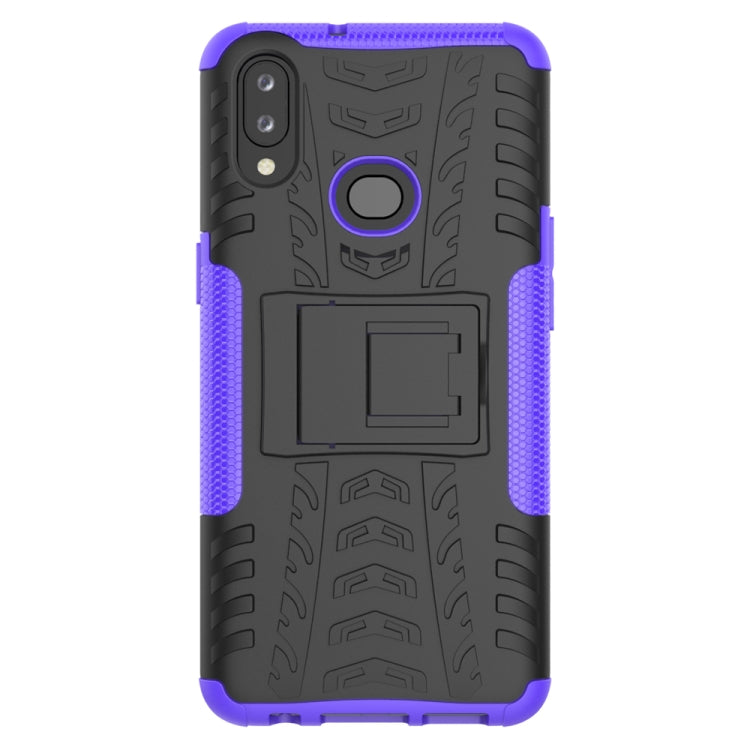 For Galaxy A10s Tire Texture Shockproof TPU+PC Protective Case with Holder