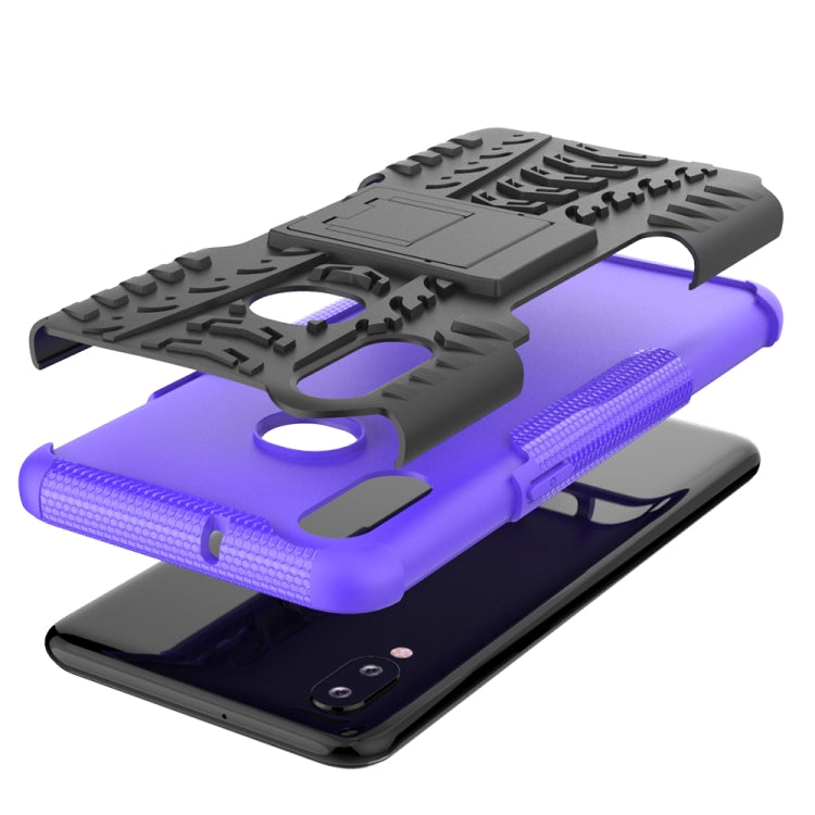 For Galaxy A10s Tire Texture Shockproof TPU+PC Protective Case with Holder