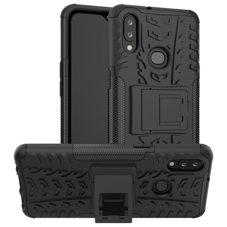 For Galaxy A10s Tire Texture Shockproof TPU+PC Protective Case with Holder