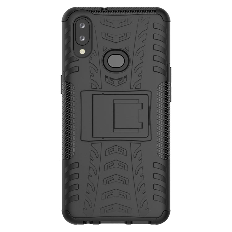 For Galaxy A10s Tire Texture Shockproof TPU+PC Protective Case with Holder