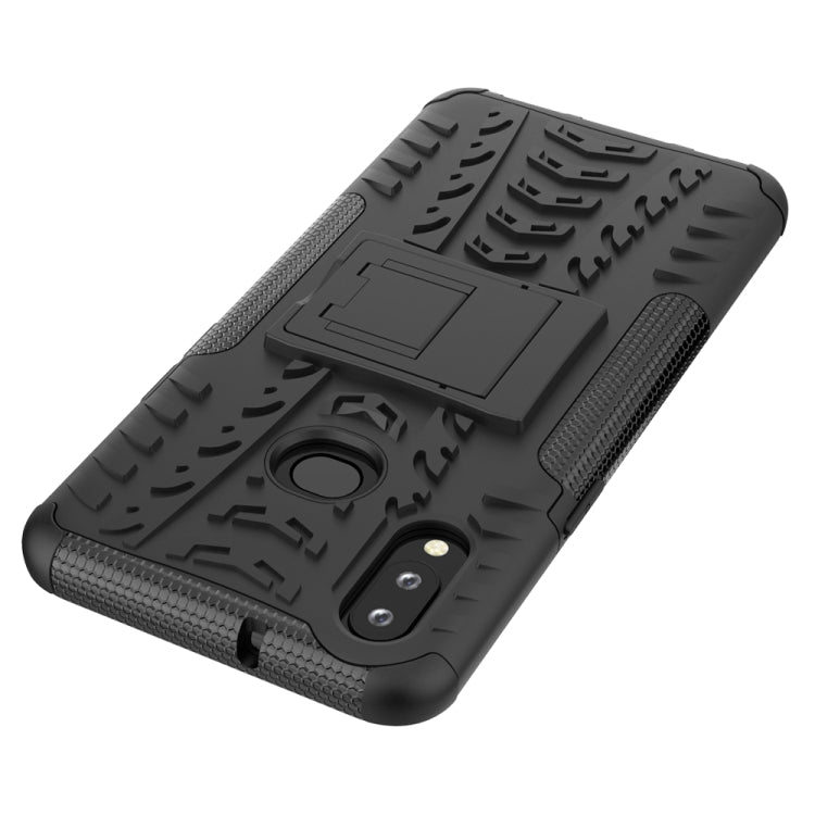For Galaxy A10s Tire Texture Shockproof TPU+PC Protective Case with Holder