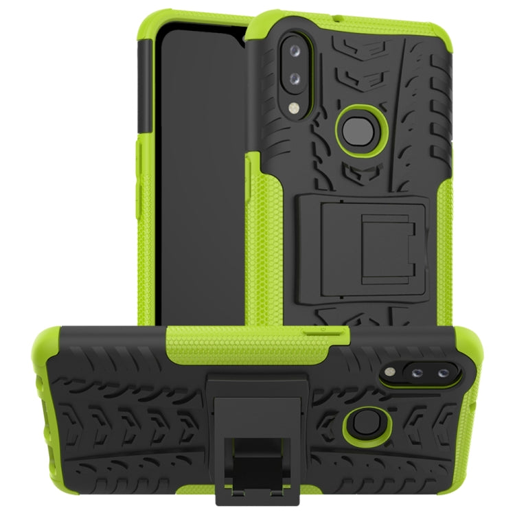 For Galaxy A10s Tire Texture Shockproof TPU+PC Protective Case with Holder