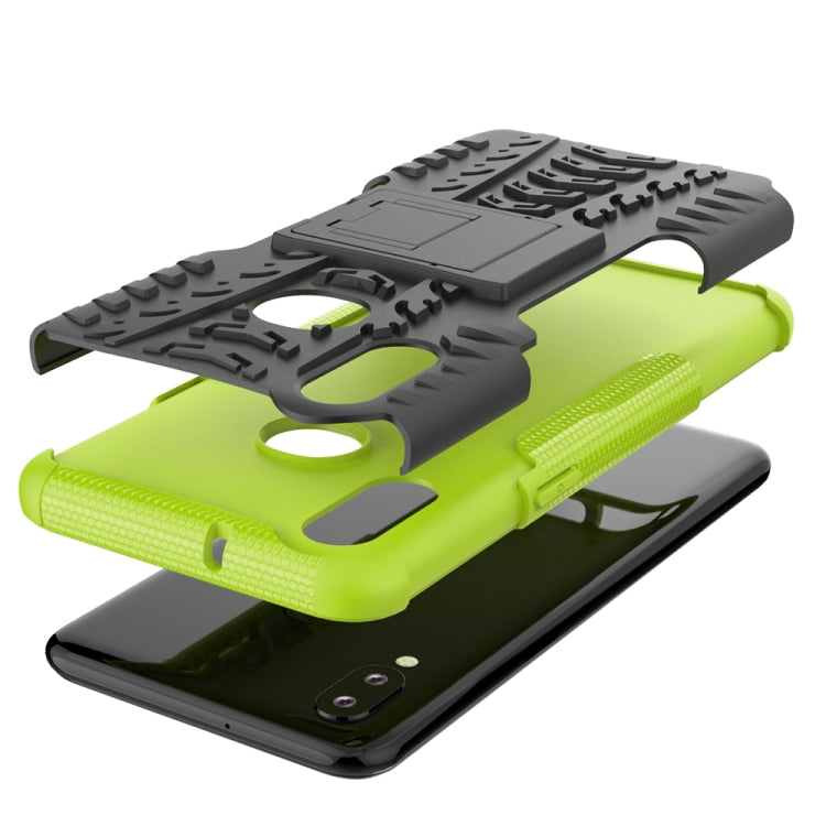 For Galaxy A10s Tire Texture Shockproof TPU+PC Protective Case with Holder
