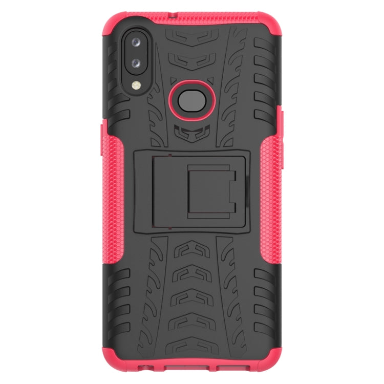 For Galaxy A10s Tire Texture Shockproof TPU+PC Protective Case with Holder
