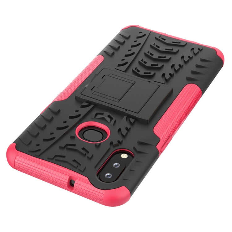 For Galaxy A10s Tire Texture Shockproof TPU+PC Protective Case with Holder