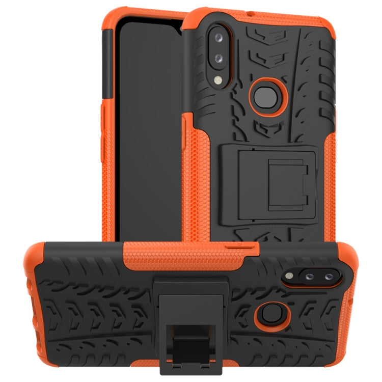 For Galaxy A10s Tire Texture Shockproof TPU+PC Protective Case with Holder