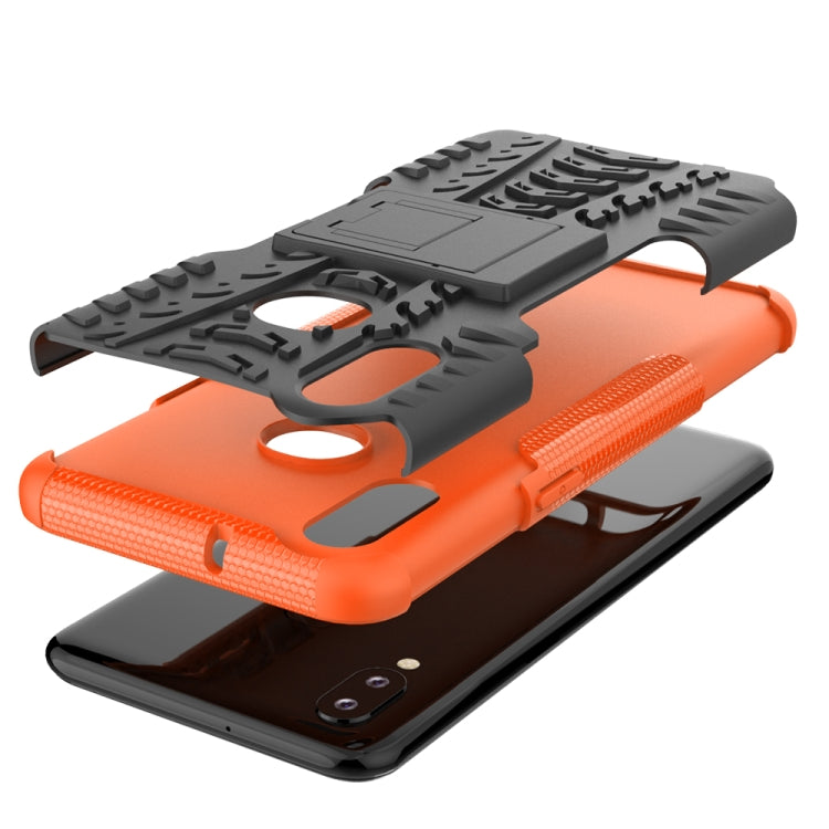 For Galaxy A10s Tire Texture Shockproof TPU+PC Protective Case with Holder
