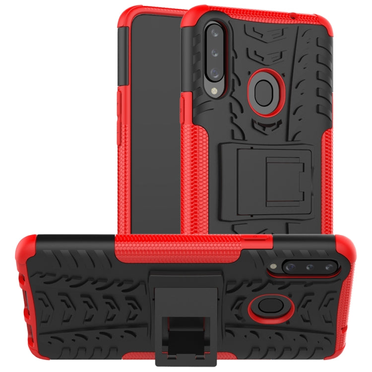 For Galaxy A20s Tire Texture Shockproof TPU+PC Protective Case with Holder