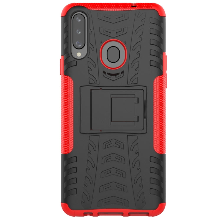 For Galaxy A20s Tire Texture Shockproof TPU+PC Protective Case with Holder