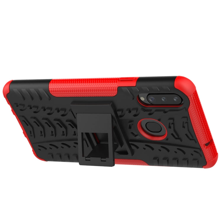For Galaxy A20s Tire Texture Shockproof TPU+PC Protective Case with Holder