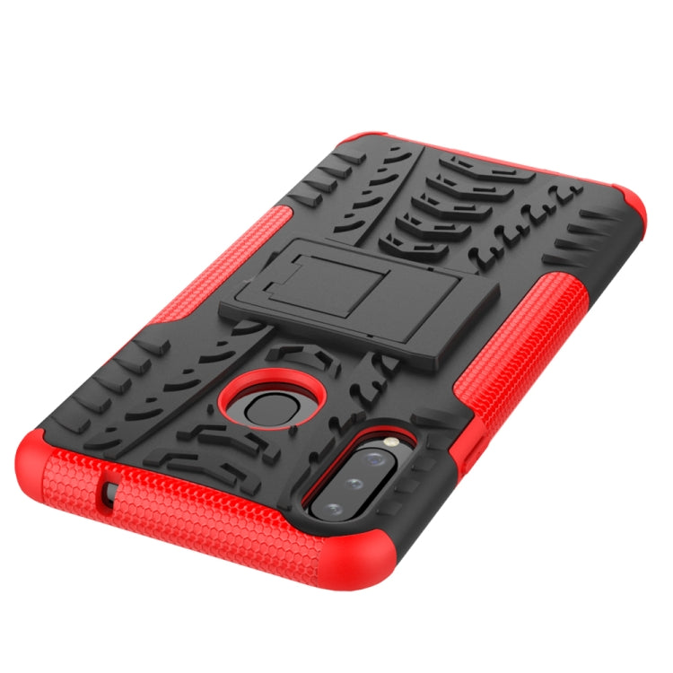 For Galaxy A20s Tire Texture Shockproof TPU+PC Protective Case with Holder