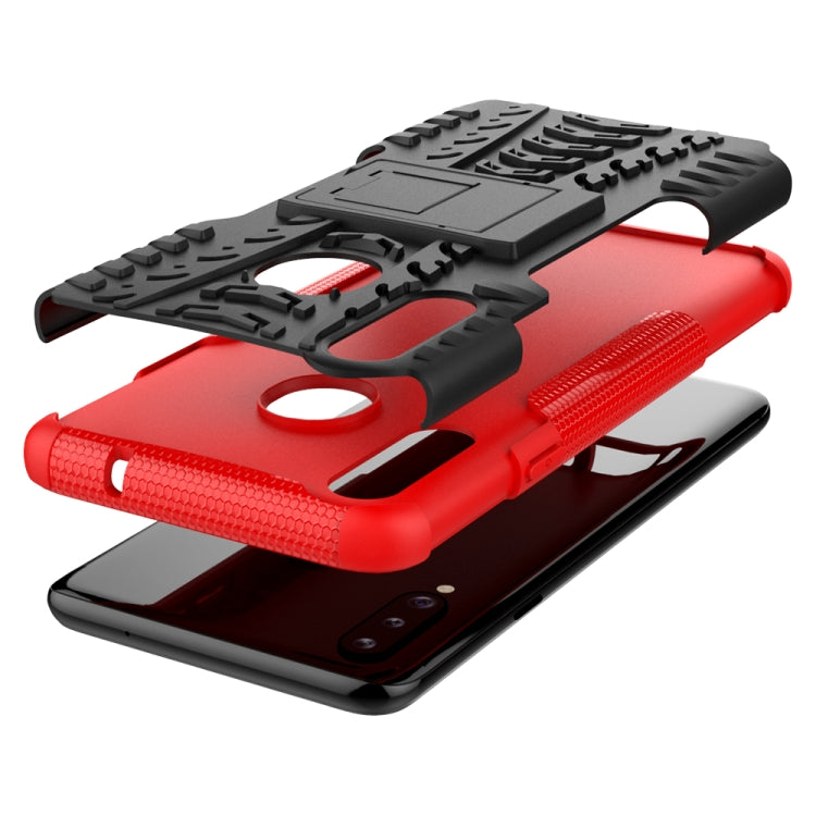 For Galaxy A20s Tire Texture Shockproof TPU+PC Protective Case with Holder