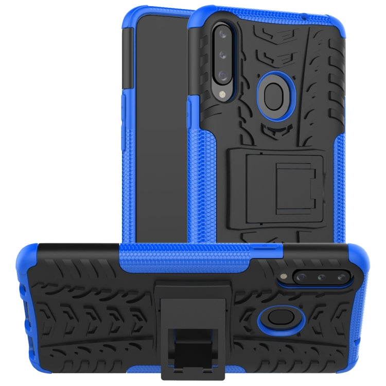 For Galaxy A20s Tire Texture Shockproof TPU+PC Protective Case with Holder